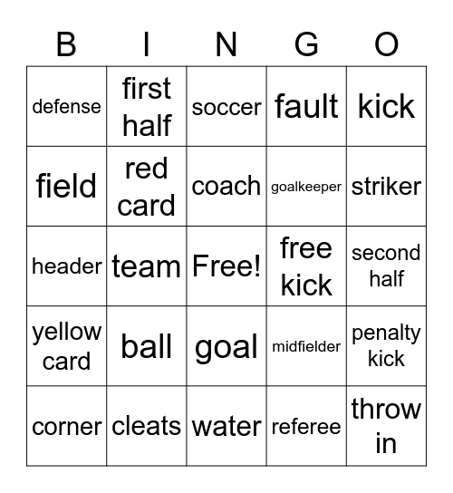 Make a Goal Get a Card Soccer Bingo Card