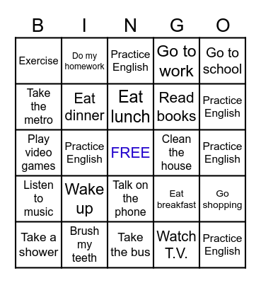 Everyday Activities Bingo Card