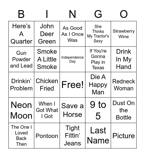 Country Bingo Card