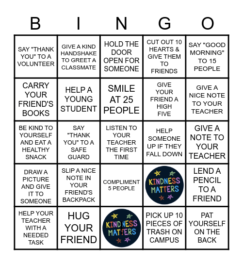 KINDNESS WEEK CHALLENGE Bingo Card