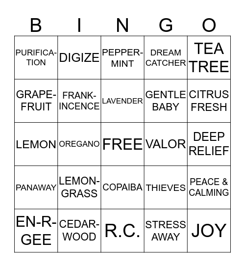 OILS BINGO Card