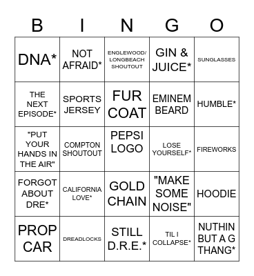 SUPERBOWL LVI HALFTIME Bingo Card