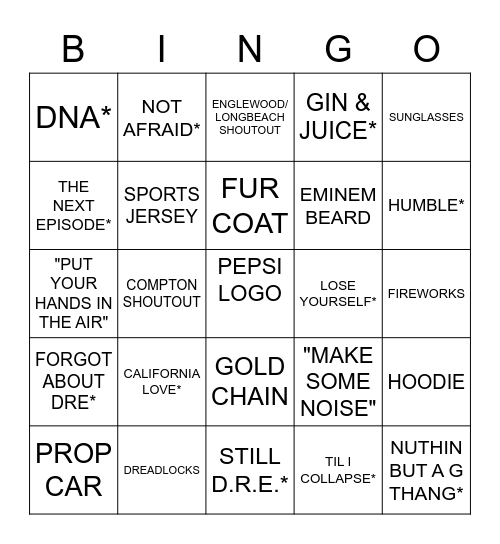 SUPERBOWL LVI HALFTIME Bingo Card