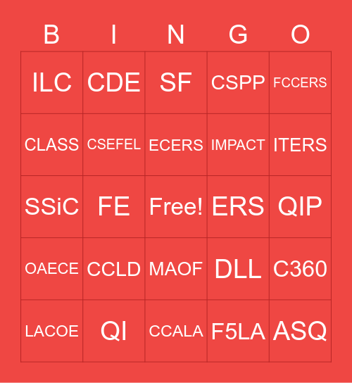 CCALA Acronym Bingo Card