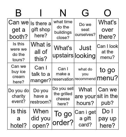 Hosts Bingo Card