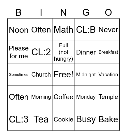 Unit 10 Bingo Card