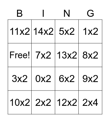 Multiplication Facts BINGO Card