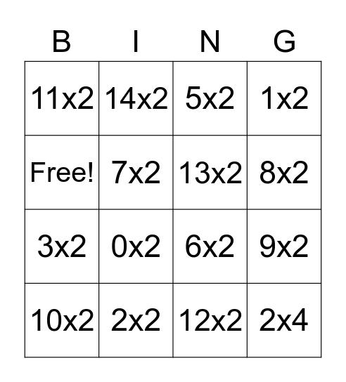 Multiplication Facts BINGO Card