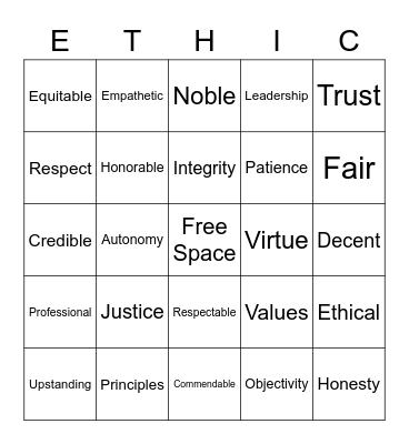 Ethical Bingo Card