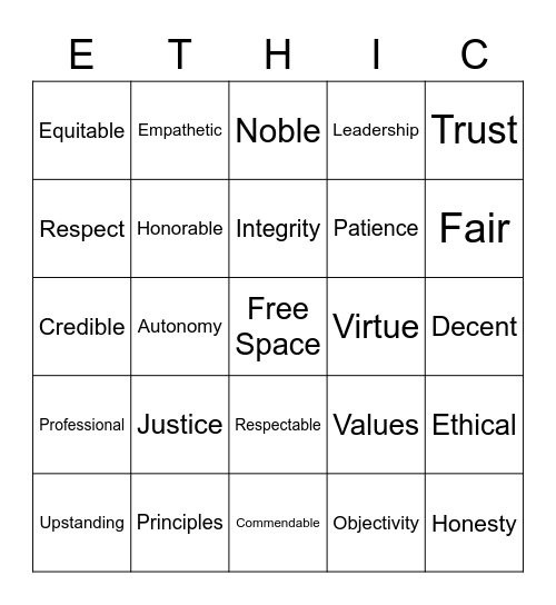 Ethical Bingo Card