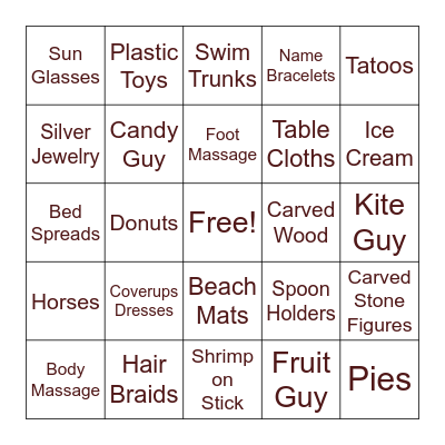 Mexico Beach Bingo Card