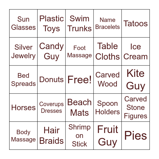 Mexico Beach Bingo Card