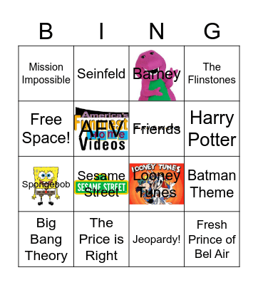 TV and Game Show Theme Songs Bingo Card