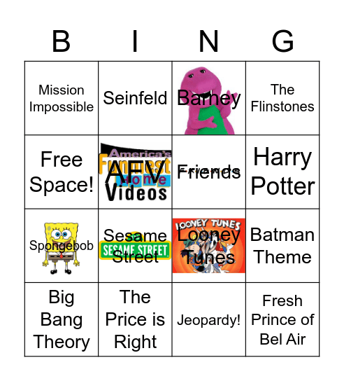 TV and Game Show Theme Songs Bingo Card