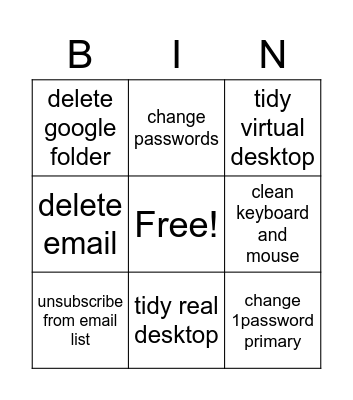 Virtual Cleanup Day Bingo Card
