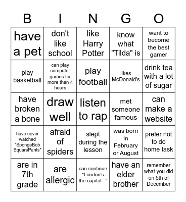 Cross out if you... Bingo Card