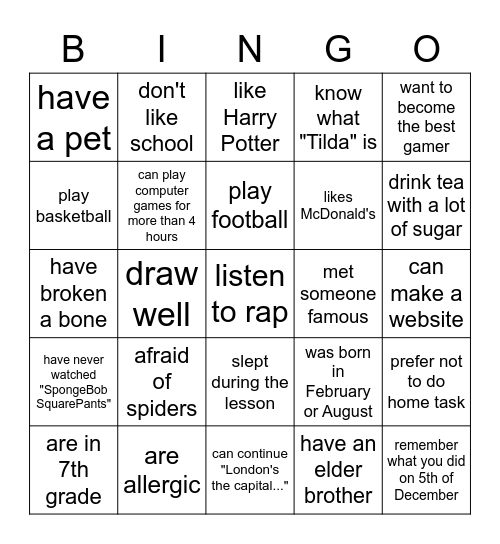 Cross out if you... Bingo Card