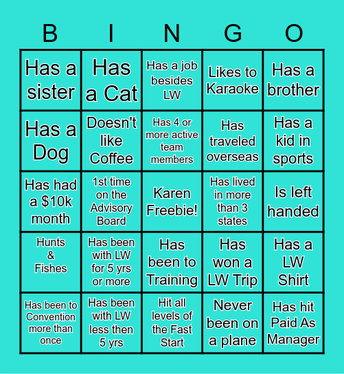 LOVEWINX things in common Bingo Card