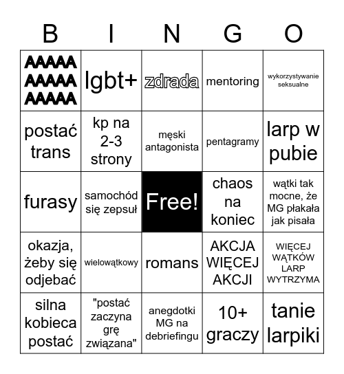 Nowy larp Gabrysi Kruszony Bingo Card