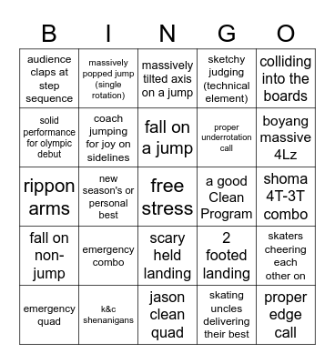 Beijing 2022 Men's SP Bingo Card