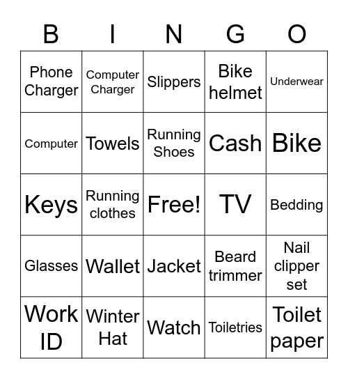 Paul's missed moving items Bingo Card