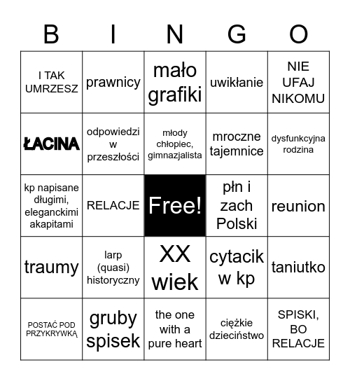 Nowy larp Idana Bingo Card