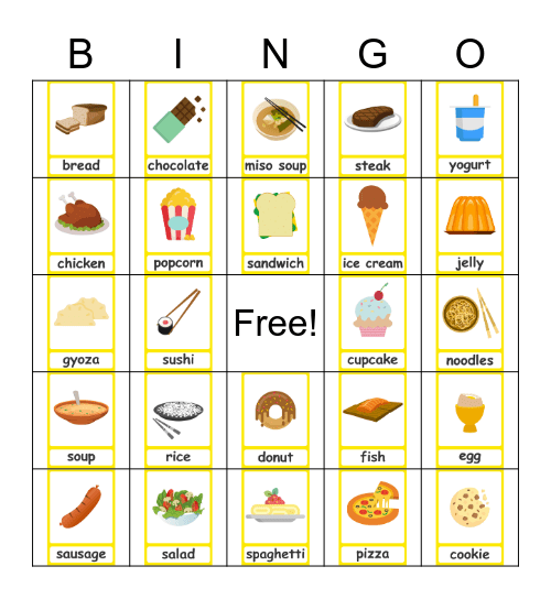 改めてフードビンゴ Bingo Card