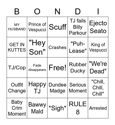 Bondi Bingo Card