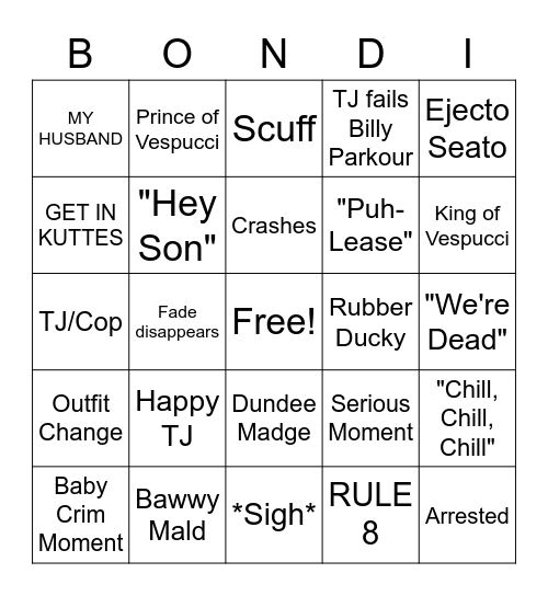 Bondi Bingo Card