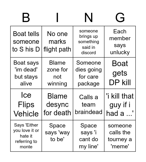 303 COMP Bingo Card