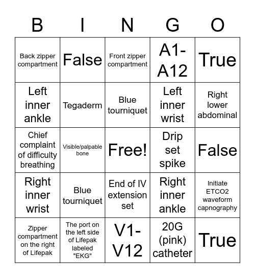 ALS for BLS Providers BINGO Card