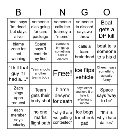 303 Comp team Bingo Card