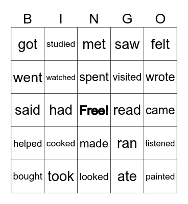 Past tense verbs Bingo Card