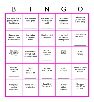 KST Staff Bingo Card
