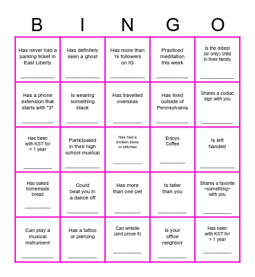 KST Staff Bingo Card