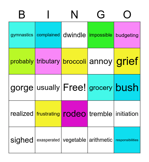 Word Bingo Card