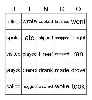 Past Tense verbs Bingo Card