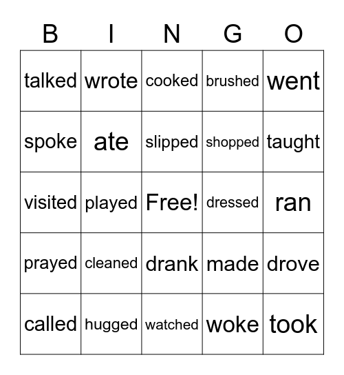Past Tense verbs Bingo Card