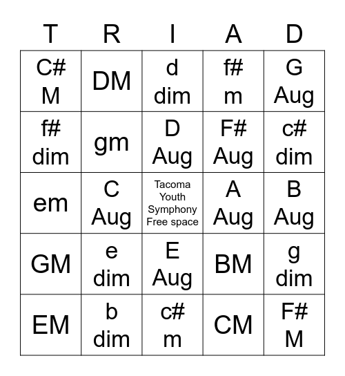Triad Recognition Bingo Card