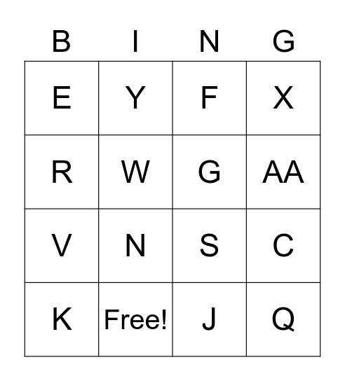 test Bingo Card