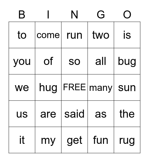 I Spy Sight Words Bingo Card
