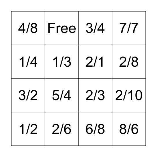Equivalent Fraction Bingo! Bingo Card
