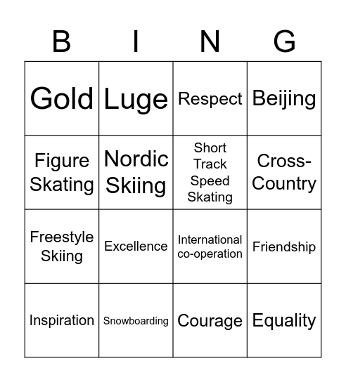 Winter Games Bingo Card