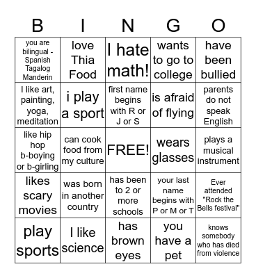 Getting-to-Know-you Bingo Card