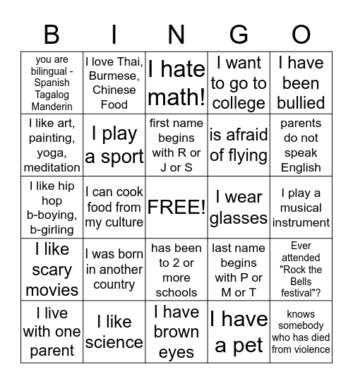 Getting-to-Know-you Bingo Card