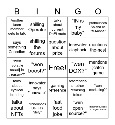 Invictus AMA Bingo Card