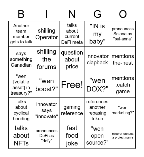 Invictus AMA Bingo Card