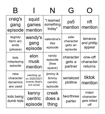 south park s25 bingo Card