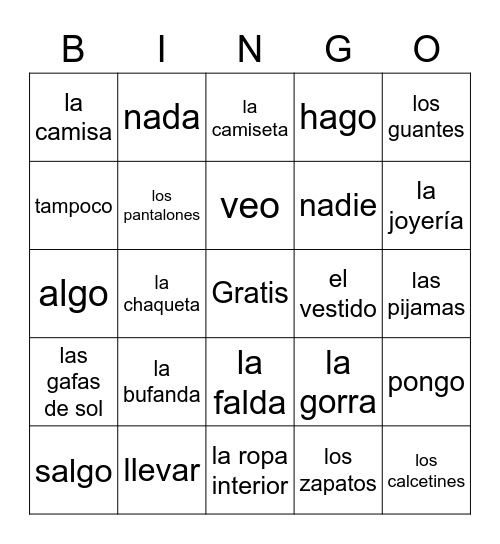 La Ropa, Irreg Yo, Negation Bingo Card