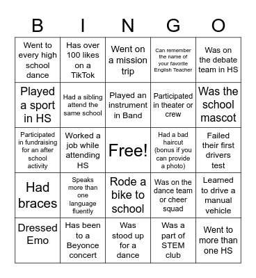 OLD SCHOOL BINGO Card